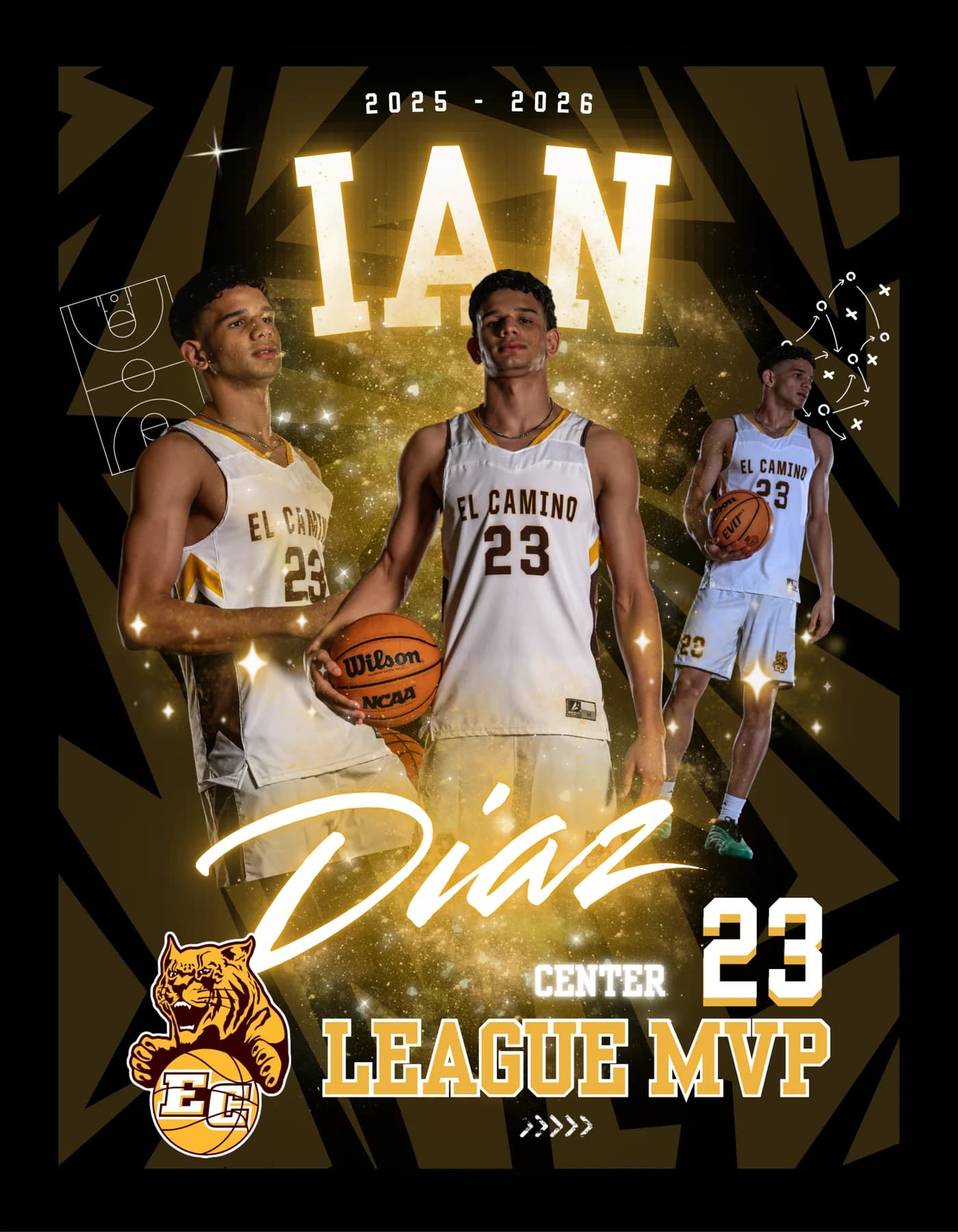 Player feature graphic — Ian Diaz, League MVP, El Camino Wildcats.